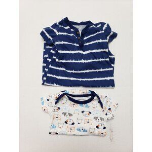 One Carter's blue & white romper and one bon bebe bodysuit, size 3-6m